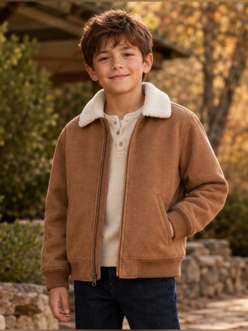 Abercrombie Kids Brown Faux Shearling Bomber Jacket